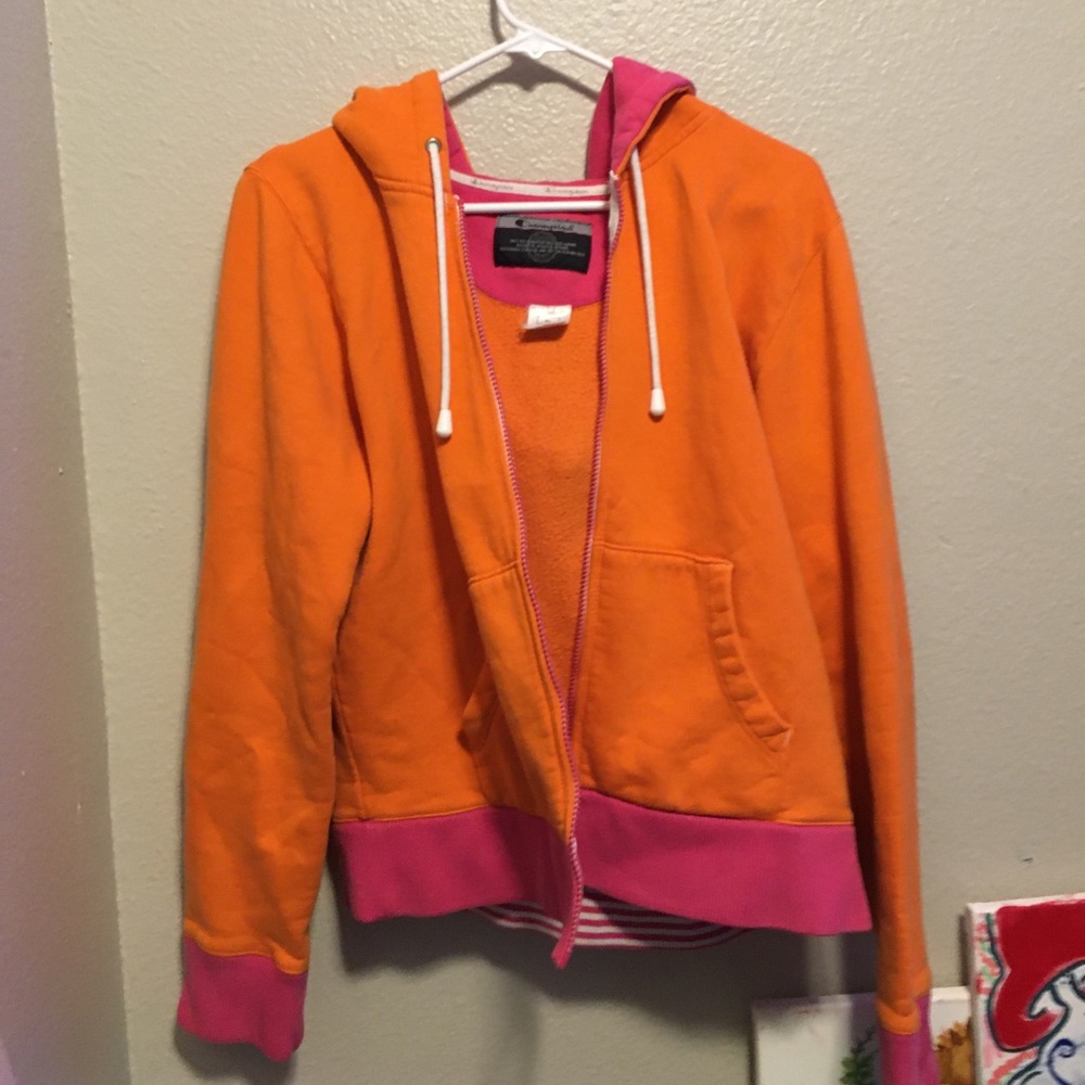Pink and orange champion hoodie